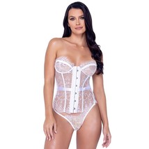 Strapless Lace Bustier Underwire Cups Steel Busk Front Opening White LI556 - £38.12 GBP