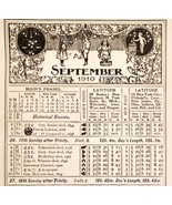 September October 1910 Calendar Page Moon Phases Sun Ephemera ADBN1eee - $41.12 CAD