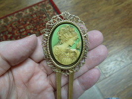 (CHM26-5) Feminine lady with bird mint cameo brass hair pin pick stick HAIRPIN - £26.50 GBP