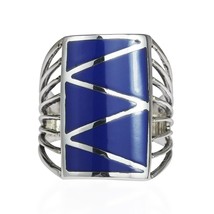 Stripe Line Zig-zag Blue Lapis .925 Silver Ring-6 - £15.45 GBP