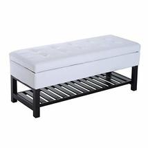 44-inch White Pu Leather Tufted Shoe Rack Ottoman Storage Bench Solid Mid-Centur - $128.69