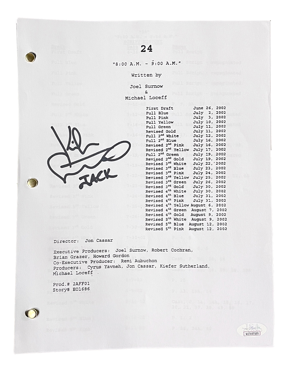 Primary image for Kiefer Sutherland Signed 24 Tv Episode Script Jack Inscription JSA ITP