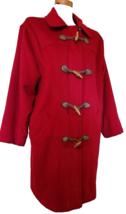 VTG LL BEAN Long Red WOOL Duffle Coat Plaid Blanket Lined Toggle Zip USA... - £46.42 GBP