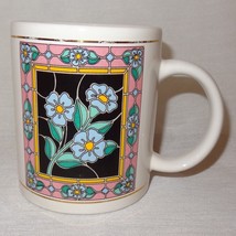 Flower Stain Glass Look Coffee Mug 11 oz Cup Ceramic 1993 JII White Blue... - $8.89