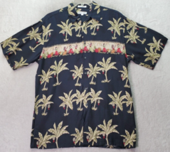 Pierre Cardin Shirt Mens Medium Black Hawaiian Short Sleeve Collared Button Down - £16.67 GBP