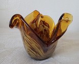 Murano Art Glass Bowl Vase Honey Amber Swirl Made In Italy - $60.00