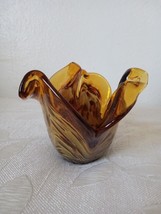 Murano Art Glass Bowl Vase Honey Amber Swirl Made In Italy - $60.00