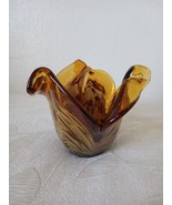 Murano Art Glass Bowl Vase Honey Amber Swirl Made In Italy - $83.95 CAD