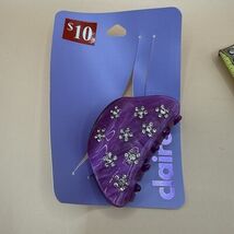 Claire’s Purple Hair Claw Clip Rhinestone Floral Design New with Tag - $9.89