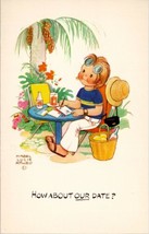 Artist Mabel Lucie Attwell Palm Tree Writing Letter How About A Date Postcard W8 - £13.31 GBP