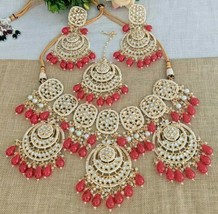 Gold Plated Indian Red Bollywood Style Kundan Choker Necklace Bridal Jewelry Set - £37.21 GBP