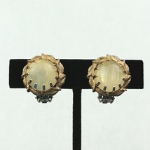 Vintage Gold Tone Faux Pearl Round Button Clip-On Earrings Made In Japan  - $8.59