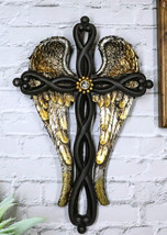 Inspirational Golden Angel Wings with Black Twisted Knotwork Wall Cross ... - $27.99