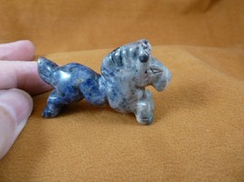 (Y-HOR-RU-559) running blue gray gem HORSE stone carving figurine GEMSTO... - $14.01