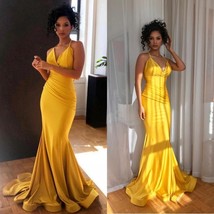 2022 Yellow Prom Dress V-Neck Sexy Mermaid Evening Gown,Maxi Dresses - £124.83 GBP