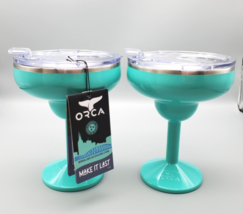 Orca Margarita Glasses Pair Seafoam Uline Branded Rita Coolers 13 Ounces W/Lids - £35.87 GBP