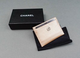Chanel Gold Leather CC Logo Credit Card Holder Business Card Case Wallet - £319.67 GBP