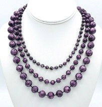 Three Strand Graduated Purple Spatter Bead Layered Necklace - £10.89 GBP