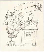 Original Sketch Militay Office At Desk Throwing Paper Airplane A &amp;E 03 B15 - £31.53 GBP