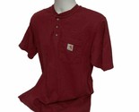 Carhartt Henley Shirt Mens Small Red Maroon Short Sleeve Pocket Original... - £17.46 GBP