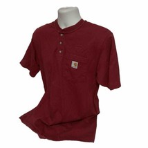 Carhartt Henley Shirt Mens Small Red Maroon Short Sleeve Pocket Original Work - £17.46 GBP