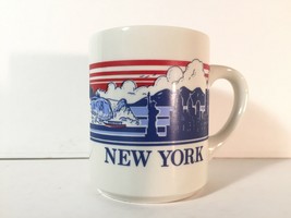 New York City Coffee Mug The Falls Statue of Liberty Twin Towers red white blue - £15.81 GBP
