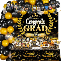 Graduation Decorations Class of 2023 2024, Black &amp; Gold Graduation Party Supplie - £33.33 GBP