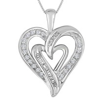 0.30Ct Round Moissanite Double-Heart Promise Pendant 18&quot; Chain Sterling Silver - £61.27 GBP