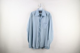 Vintage 60s 70s Streetwear Mens 16 34/35 Knit Collared Button Shirt Blue USA - £35.57 GBP