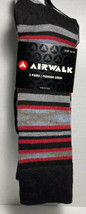 AIRWALK Mens 3 Pack Crew Socks Shoe Size 6-12.5 New Black Solid And Stripe - $11.32