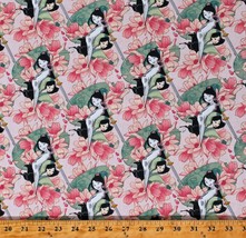 Cotton Mulan Floral Disney Princess Flowers Pink Fabric Print by Yard D468.47 - £8.61 GBP
