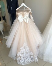 2022 New Bow  Ball Gown Flower Girl Dresses For Wedding Sweet Long Sleeve Soft T - £146.91 GBP