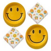 Groovy 70&#39;s Party Vibes Paper Dessert Happy Face Plates and Hippie Beverage Napk - £12.28 GBP+