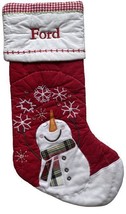 Pottery Barn Kid Quilted Snowman &amp; Snowflake Christmas Stocking Monogrammed FORD - £19.78 GBP
