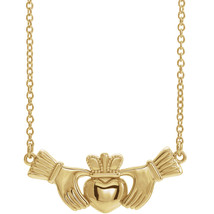 14K Yellow, 14K White or 14K Rose Gold Claddagh Necklace - £381.61 GBP