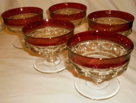 TIFFIN KING&#39;S CROWN TIARA CRANBERRY GLASS SET OF 5 DESSERT SHERBET CHAMP... - £18.58 GBP