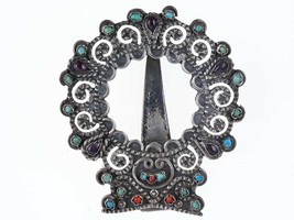 Mexican Matl Style Sterling Turquoise Amethyst and coral Picture frame - £170.91 GBP