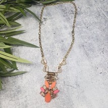 Stella &amp; Dot | Pink Orange Amber Pop Geo Gold Tone Statement Necklace - £26.84 GBP