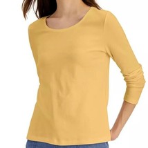 Karen Scott Womens L Saffron Gold Yellow Scoop Neck Long Sleeve Top NWT AX33 - £15.91 GBP