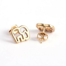 Gold Elephant Earrings Stud Post Jewelry Rise Stainless Steel Hypoallergenic - £6.68 GBP