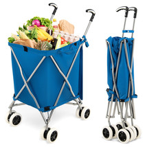 X-Shaped Folding Shopping Cart Grocery Cart w/ Fitted Cover &amp; Wheels Blue - $122.99