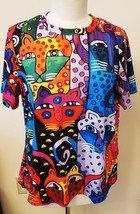 Crew Neck T-shirt Cats Lovers Sz-XL Multicolor Cats Print - £23.95 GBP