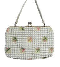Retro 50s Grandee Bead White Beaded Bag Floral Embroidery Small USA VTG ... - $57.42