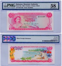 1968 Bahamas $3.00 Three Dollar Note QEII Choice Abour Uncirculated 58 - £73.43 GBP