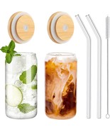 Drinking Glasses With Bamboo Lids And Glass Straw 2Pcs Set, 16Oz Glass C... - $49.33 CAD