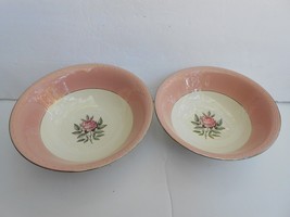 2 CUNNINGHAM &amp; PICKETT Norway Rose pink round serving bowls 8 1/2&quot; 9 1/2... - £45.74 GBP