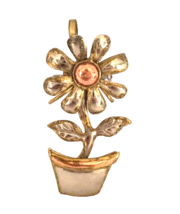 New Silver and Copper Women&#39;s 3 inch Brooch Flower in Pot Shaped Made in Mexico - £17.99 GBP