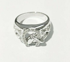 Hombres Herradura Anillo En 14K Oro Blanco 925 Plateado Con Diamante Sin... - $85.75