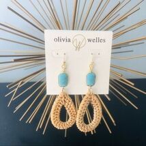 Olivia Welles Sandra Straw Drop Earrings, Tan/Turquoise, NWT - $29.00