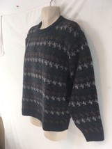 Orvis Mens L Blue Nordic Ski Fisherman Chunky Wool Crew Sweater - £22.87 GBP